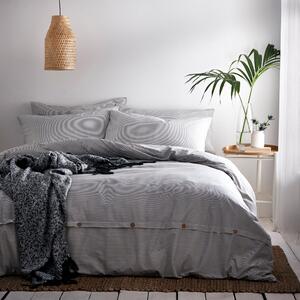The Linen Yard Holbury Grey 100% Cotton Duvet Cover and Pillowcase Set Grey and White