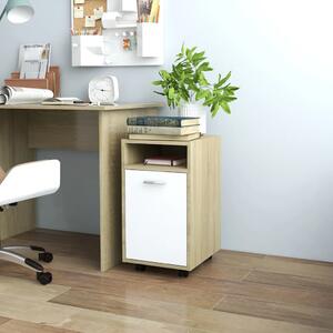 Side Cabinet with Wheels White&Sonoma Oak 33x38x60 cm Chipboard