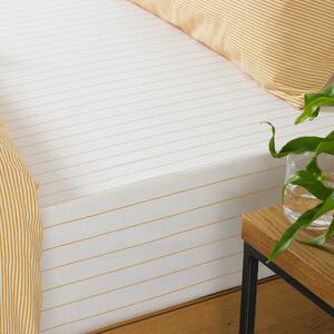 The Linen Yard Holbury Ochre Stripe 100% Cotton Fitted Sheet Yellow and White