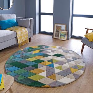 Prism Wool Round Rug Green, Yellow and Blue