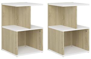 Bedside Cabinets 2pcs White and Sonoma Oak 35x35x55cm Engineered Wood