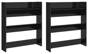 Wall Shoe Cabinets 2 pcs High Gloss Black 80x18x90cm Engineered Wood