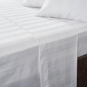 Hotel Cotton 230 Thread Count White Stripe Flat Sheet