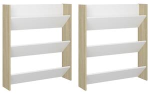 Wall Shoe Cabinets 2 pcs White&Sonoma Oak 80x18x90cm Engineered Wood