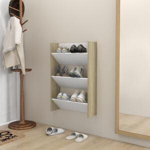 Wall Shoe Cabinet White and Sonoma Oak 60x18x90 cm Chipboard