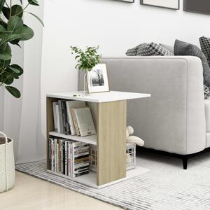 Side Table White and Sonoma Oak 45x45x48 cm Chipboard