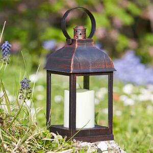 Crusade Garden Lantern with Candle (Battery Operated) - Brushed Copper