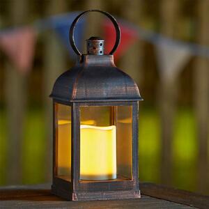 Crusade Garden Lantern with Candle (Battery Operated) - Brushed Copper