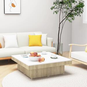 Coffee Table White and Sonoma Oak 90x90x28 cm Chipboard