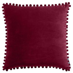 Country Living Velvet Pom Pom Cushion - Cranberry -45x45cm