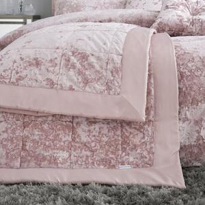 Catherine Lansfield Blush Crushed Velvet Bedspread Pink and White