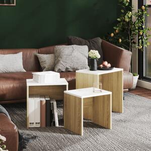 Nesting Coffee Tables 3 pcs White and Sonoma Oak Chipboard