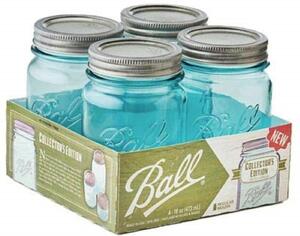 Pack of 4 Ball Mason Vintage 473ml Regular Mouth Preserving Jars Blue and Grey