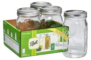 Pack of 4 Ball Mason 945ml Wide Mouth Preserving Jars Clear and Silver
