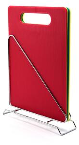 Dunelm 4 Piece Cutting Board with Holder Red, Green and Yellow