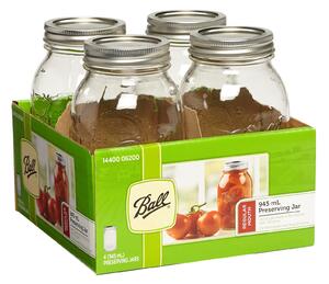 Pack of 4 Ball Mason 945ml Regular Mouth Preserving Jars Clear and Silver