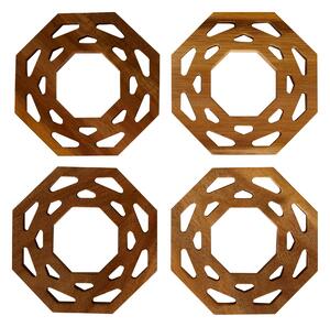 Set of 4 Wooden Cut Out Coasters Brown