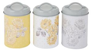 Set of 3 Ashbourne Printed Canisters Grey, Yellow and White