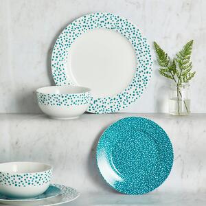 Dottie Teal 12 Piece Dinner Set Blue and White