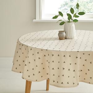 Bees Wipe Clean Tablecloth Beige, Yellow and White