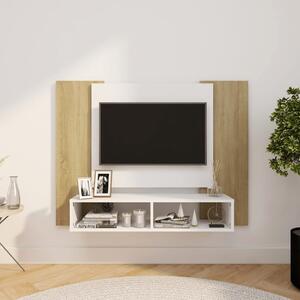 Wall TV Cabinet White and Sonoma Oak 120x23.5x90 cm Chipboard