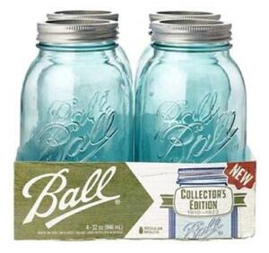 Pack of 4 Ball Mason Vintage 946ml Regular Mouth Preserving Jars Blue