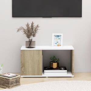 TV Cabinet White and Sonoma Oak 60x24x32cm Engineered Wood