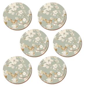 Set of 4 Duck Egg Floral Round Placemats Green, Brown and White
