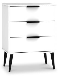 Asher White Wooden 3 Drawer Midi Chest of Drawers with Black Legs | Roseland Furniture