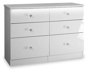 Aria White High Gloss with LED Lighting 6 Drawer Wide Storage Chest | Roseland Furniture