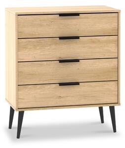 Asher Light Oak Wooden 4 Drawer Chest with Black Legs | Roseland Furniture