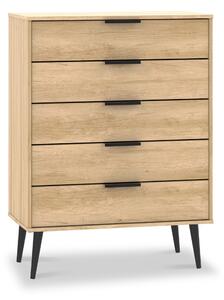 Asher Light Oak Wooden 5 Drawer Chest with Black Legs | Roseland Furniture