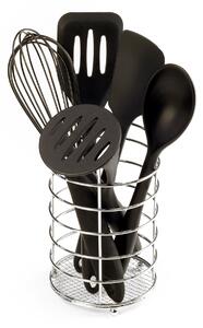 Silicone Utensils with Chrome Stand Black