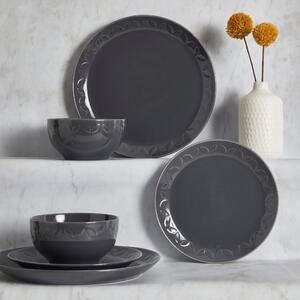 VETE Embossed 12 Piece Dinner Set Charcoal Charcoal
