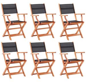 Folding Garden Chairs 6 pcs Black Solid Eucalyptus Wood&Textilene