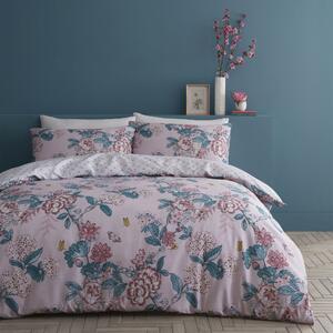 Catherine Lansfield Peony Garden Reversible Duvet Cover and Pillowcase Set Light Pink