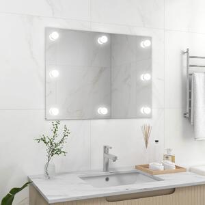 Wall Frameless Mirror with LED Lights Rectangular Glass