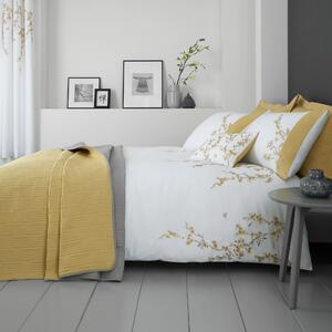 Catherine Lansfield Embroidered Blossom Ochre Duvet Cover and Pillowcase Set Yellow/White