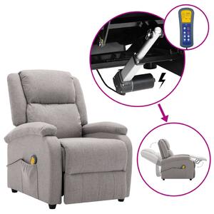 Wing Back Electric Massage Recliner Light Grey Fabric