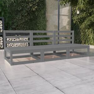 Garden 3-Seater Sofa Grey Solid Pinewood