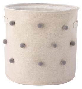 Kids Storage Basket - White with Grey Pom Poms