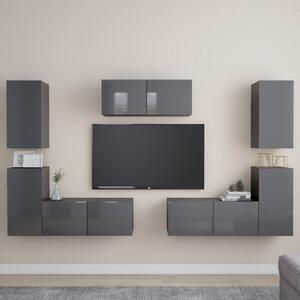 7 Piece TV Cabinet Set High Gloss Grey Chipboard