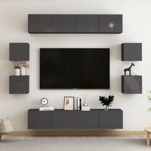 8 Piece TV Cabinet Set High Gloss Grey Chipboard