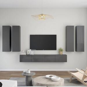 6 Piece TV Cabinet Set High Gloss Grey Chipboard