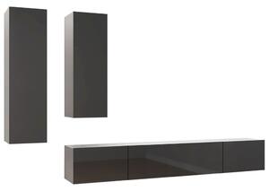 4 Piece TV Cabinet Set High Gloss Grey Engineered Wood
