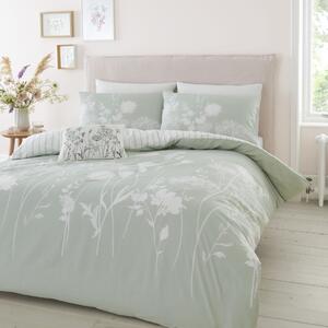 Catherine Lansfield Meadowsweet Floral Green Reversible Duvet Cover and Pillowcase Set Green