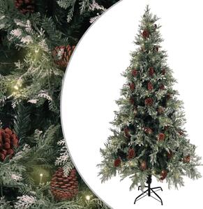 Christmas Tree with LEDs&Pine Cones Green&White 225 cm PVC&PE