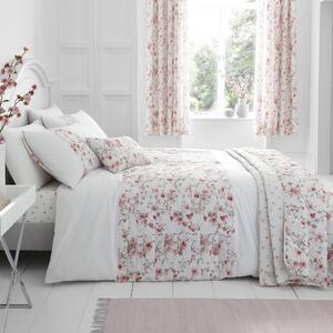 Catherine Lansfield Jasmine Floral Reverisble Duvet Cover and Pillowcase Set White and Pink