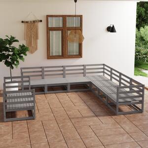 9 Piece Garden Lounge Set Grey Solid Pinewood