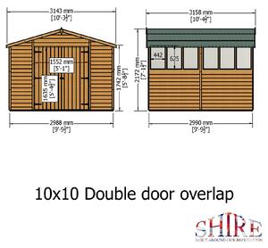 Shire 10 x 10ft Double Door Overlap Garden Shed